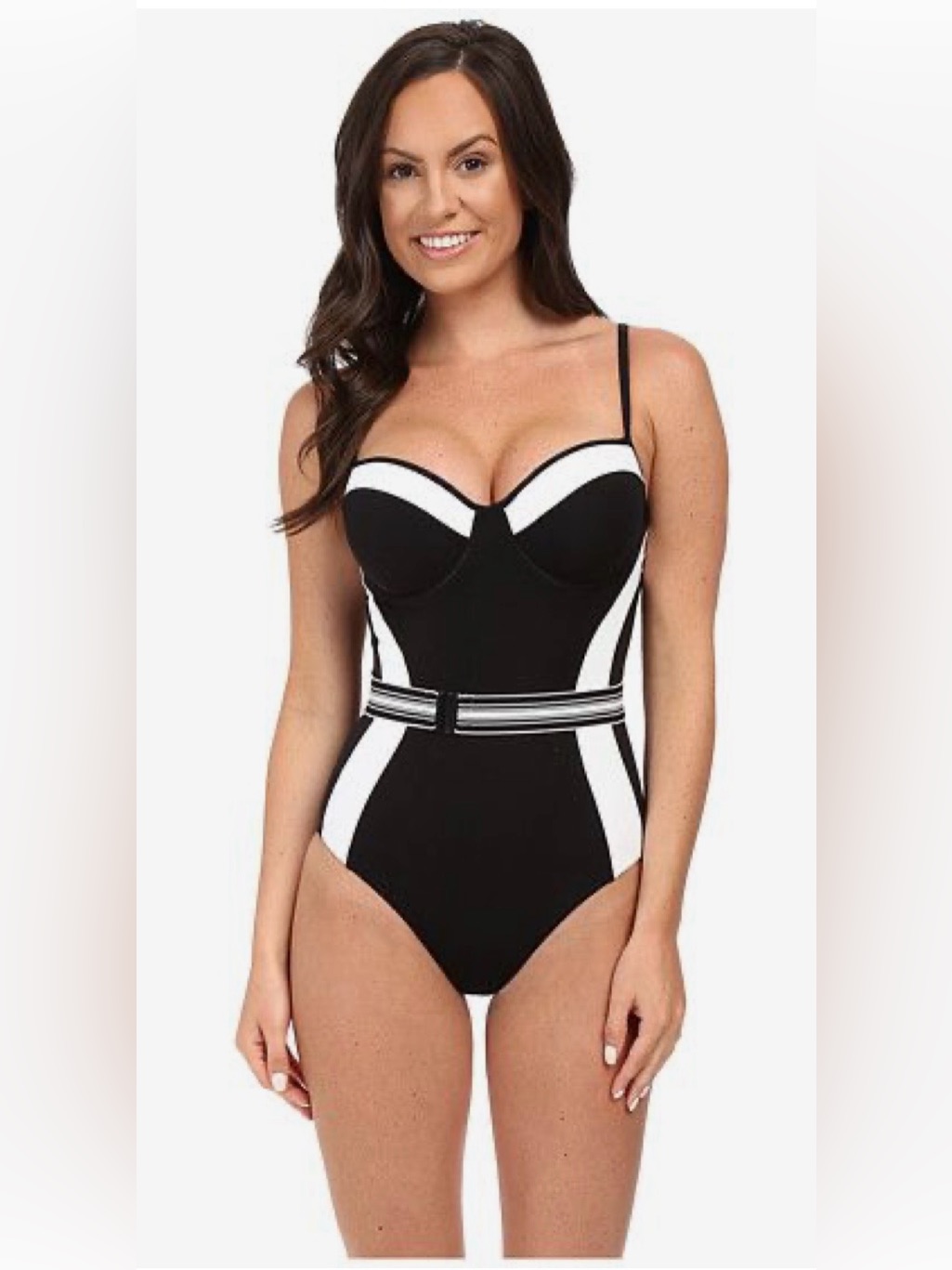 Nwt Jets By Jessika Allen Black & White Colorblock One-Piece Swimsuit With Belt